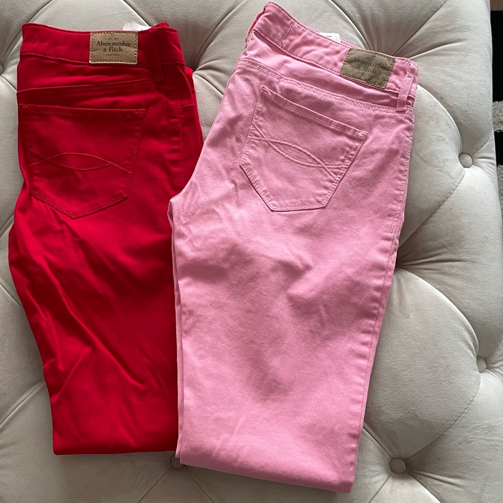 Bundle of 2: Abercrombie & Fitch Wn's Skinny Sz 2-26W, Pink/30", Red/29" Inseam